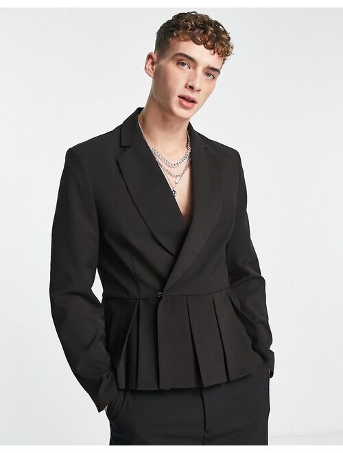 ASOS DESIGN Polyester Solid Notch Lapel Regular Fit Peplum Blazer in Black