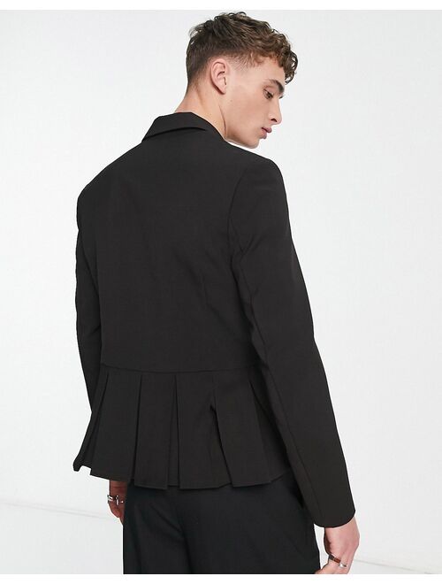 ASOS DESIGN Polyester Solid Notch Lapel Regular Fit Peplum Blazer in Black