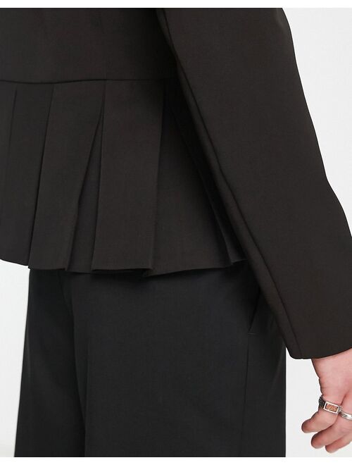 ASOS DESIGN Polyester Solid Notch Lapel Regular Fit Peplum Blazer in Black
