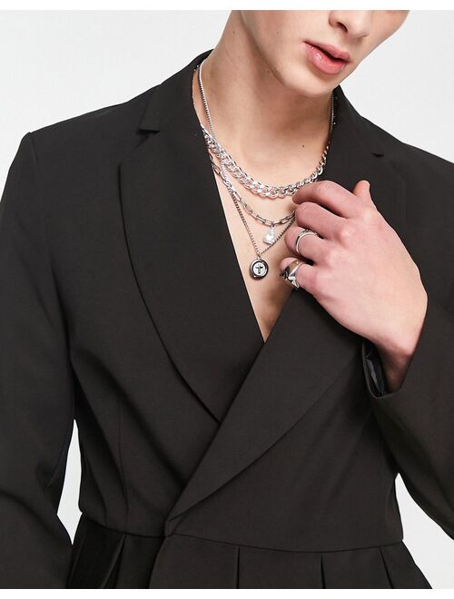 ASOS DESIGN Polyester Solid Notch Lapel Regular Fit Peplum Blazer in Black