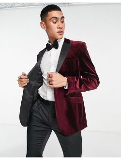skinny tuxedo blazer in velvet in wine