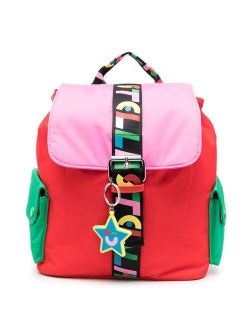 Kids logo-tape colour-block backpack