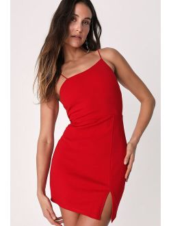 Party for Two Red Asymmetrical Bodycon Mini Dress