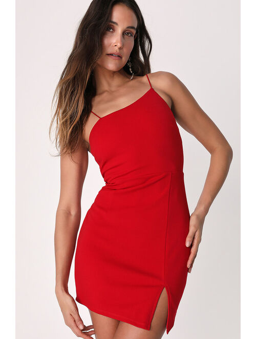 Lulus Party for Two Red Asymmetrical Bodycon Mini Dress