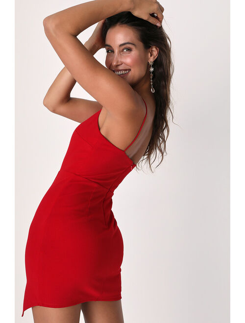 Lulus Party for Two Red Asymmetrical Bodycon Mini Dress