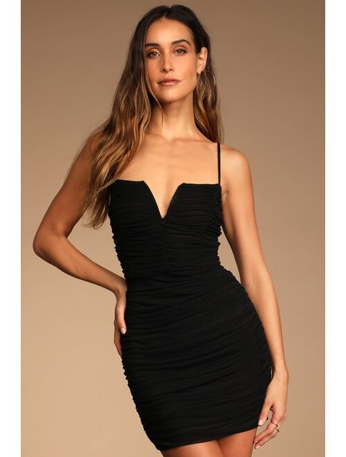 Lulus Here and Wow Black Ruched Bodycon Mini Dress