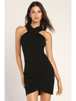 Headed to Cocktail Hour Black Halter Tulip Mini Homecoming Dress