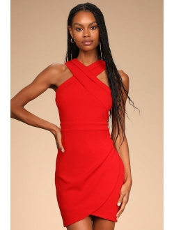 Headed to Cocktail Hour Black Halter Tulip Mini Homecoming Dress