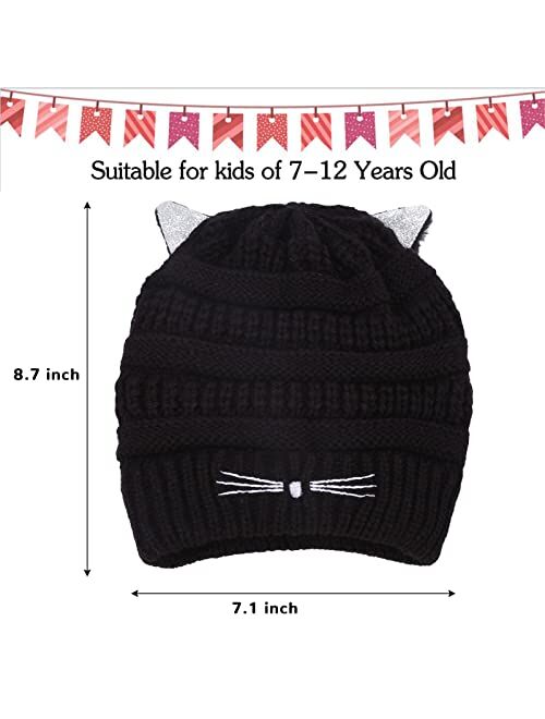 ACTLATI Kids Winter Knitted Beanie Hat Colorful Pompom Ears Ski Hat for Boy Girl(Ages 7-12)