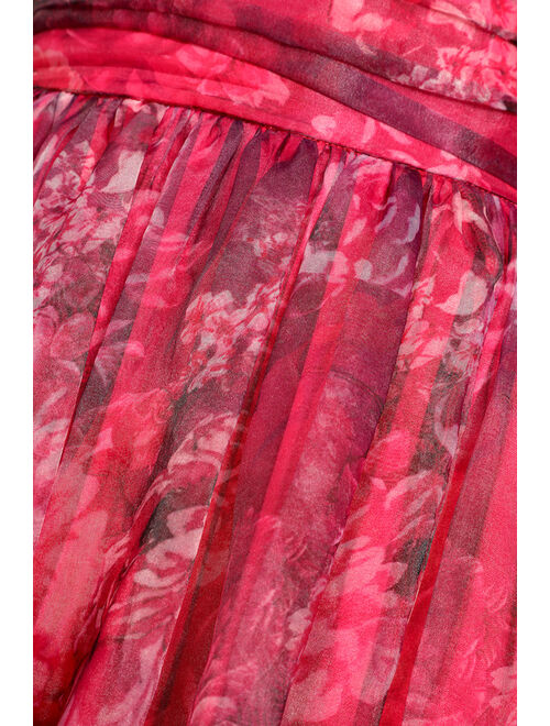 Lulus Romance That Wows Magenta Floral Print Organza Maxi Dress