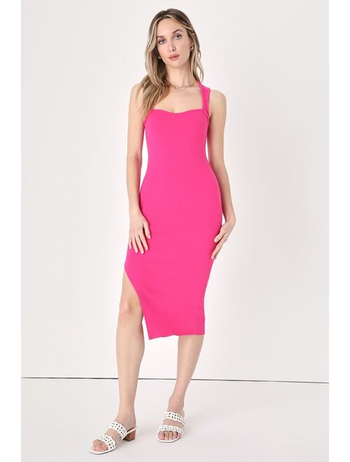 Lulus Sweetly Stylish Hot Pink Ribbed Bodycon Midi Dress