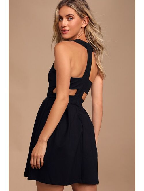 Lulus Cutout and About Black Skater Dress