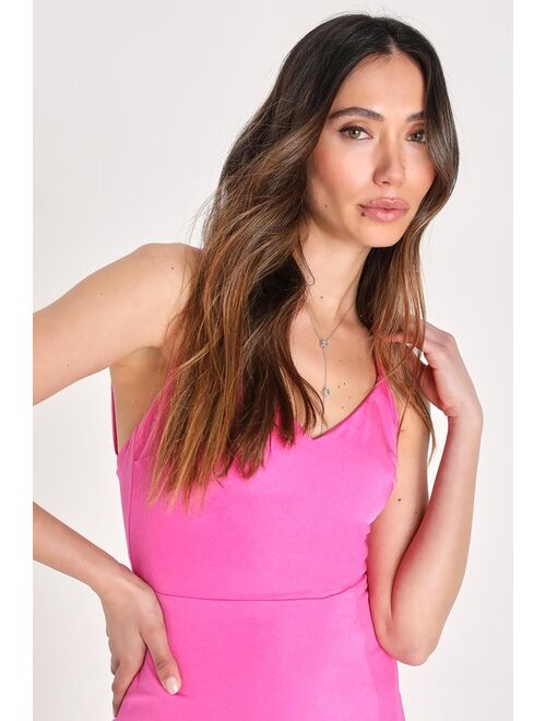 Lulus Outstanding Glam Hot Pink Strappy Backless Mermaid Maxi Dress
