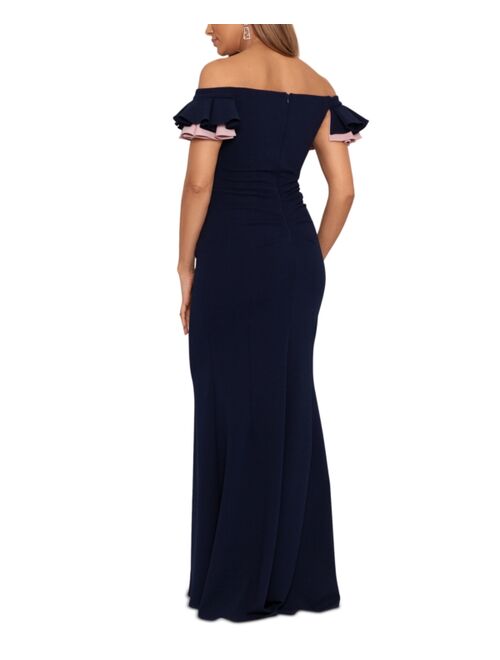 Betsy & Adam Women's Off-The-Shoulder Double-Ruffle Gown