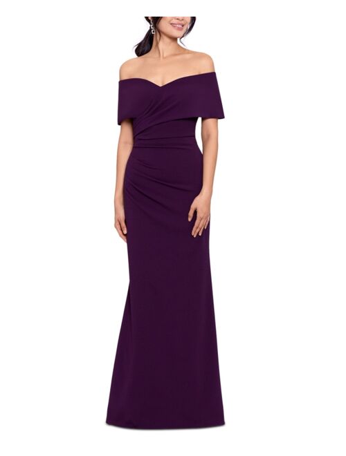 Betsy & Adam Women's Off-The-Shoulder Cuffed Wrap Gown