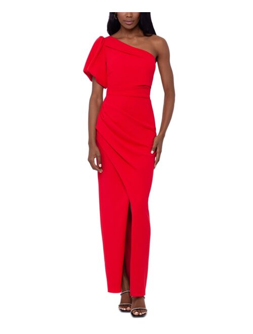 Betsy & Adam Women's One-Shoulder Puff-Sleeve Gown