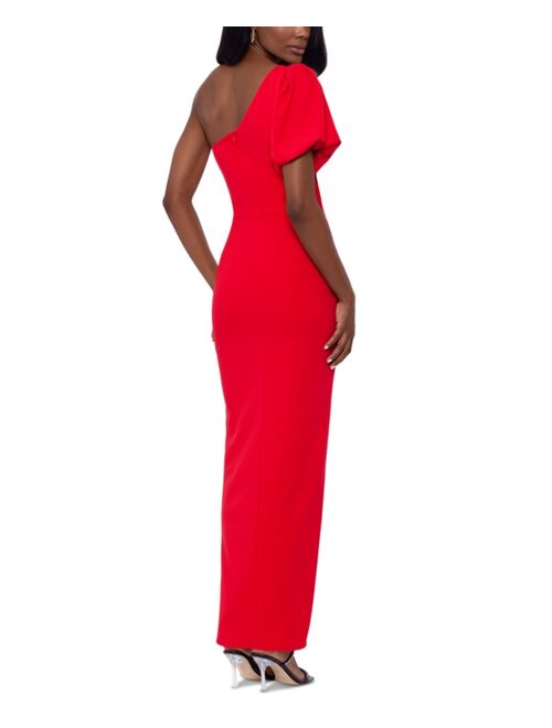 Betsy & Adam Women's One-Shoulder Puff-Sleeve Gown