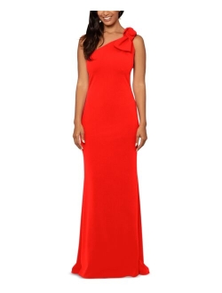 Women's Bow-Embellished One-Shoulder Sleeveless Gown