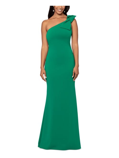 Betsy & Adam Women's Bow-Embellished One-Shoulder Sleeveless Gown