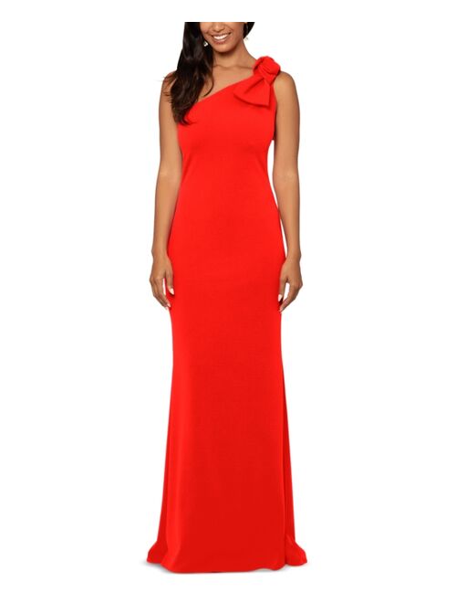 Betsy & Adam Women's Bow-Embellished One-Shoulder Sleeveless Gown