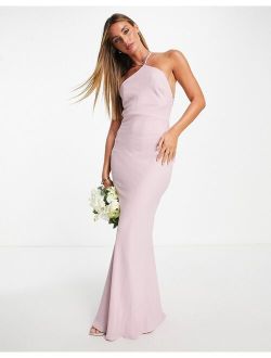 Bridesmaid soft halter bias maxi dress in lilac
