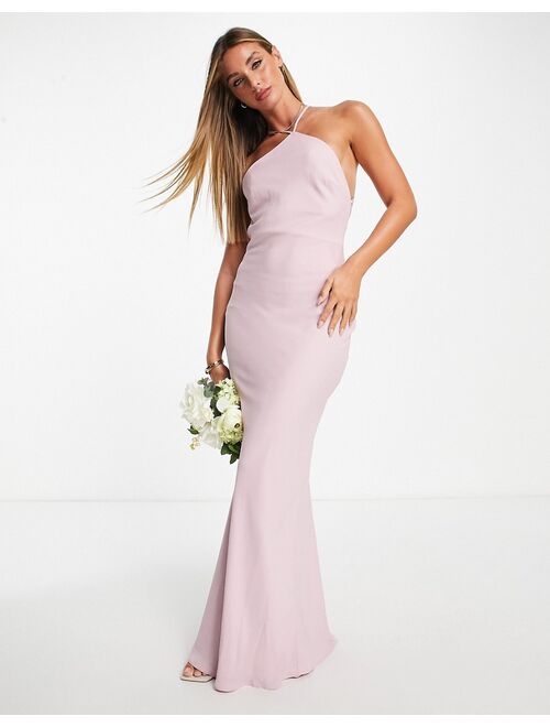ASOS DESIGN Bridesmaid soft halter bias maxi dress in lilac