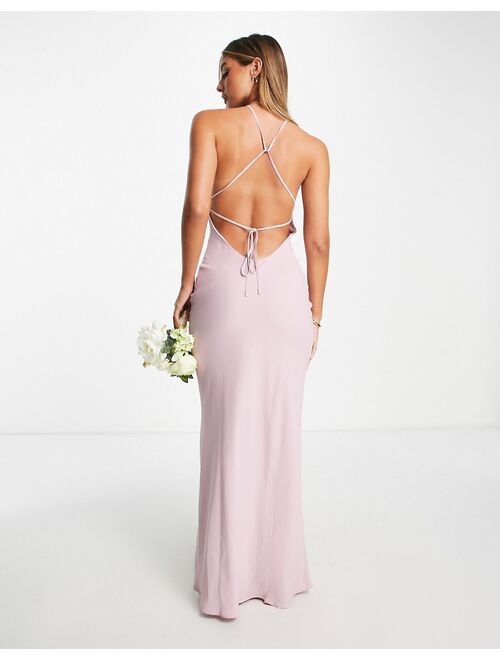 ASOS DESIGN Bridesmaid soft halter bias maxi dress in lilac