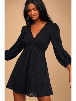 Forever In My Heart Black Striped Balloon Sleeve Mini Dress