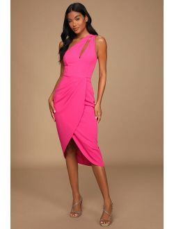 So Flirty Hot Pink One-Shoulder Cutout Asymmetrical Dress