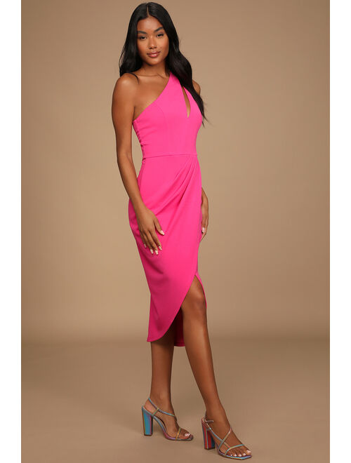 Lulus So Flirty Hot Pink One-Shoulder Cutout Asymmetrical Dress