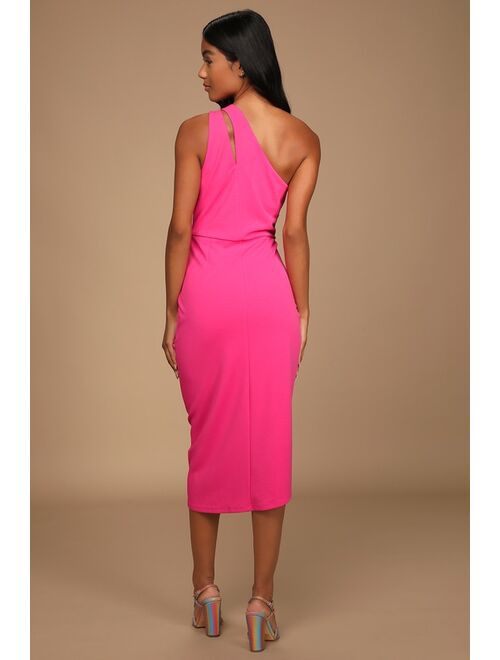 Lulus So Flirty Hot Pink One-Shoulder Cutout Asymmetrical Dress