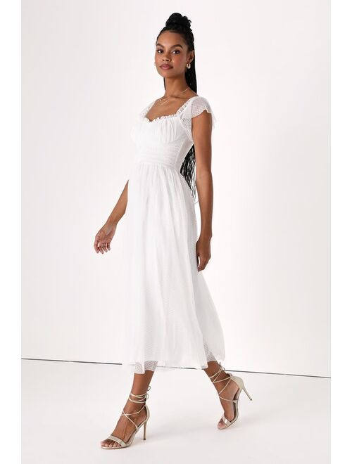 Lulus Regal Radiance White Tulle Bustier Midi Dress