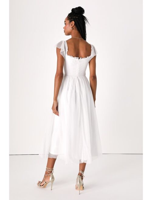 Lulus Regal Radiance White Tulle Bustier Midi Dress