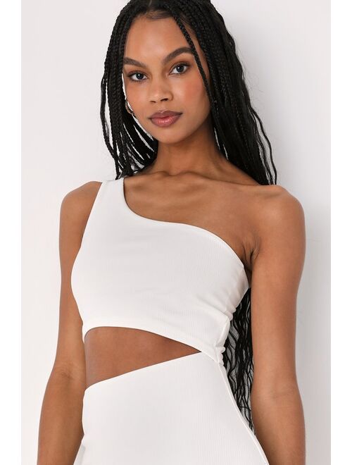 Lulus Spice Things Up Ivory Ribbed One-Shoulder Cutout Midi Dress