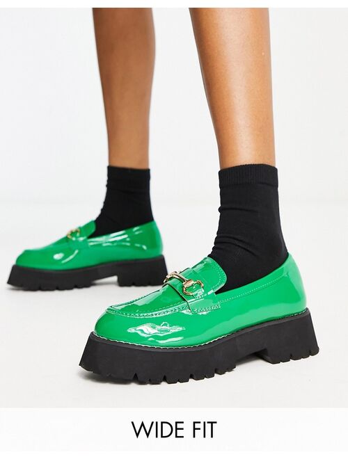 RAID Wide Fit Monster chunky loafers in green patent