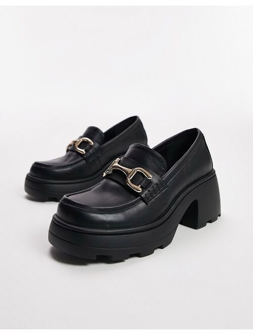 Topshop Libby chunky heeled loafer with chain detail in black