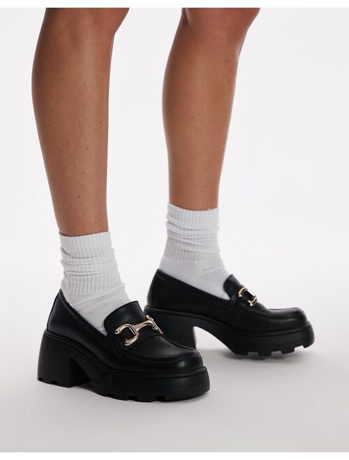 Topshop Libby chunky heeled loafer with chain detail in black