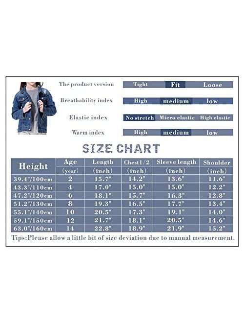 HOLIEBEE Casual Kids Girls Jean Jacket Long Sleeve Button Down Ripped Denim Coat Outerwear 4-14 Years