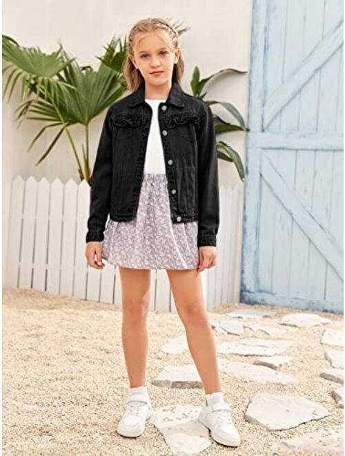 Xineppu Girl Buttons Jean Jacket Denim Pockets Basic Spring Outwear 5-14 Years Old