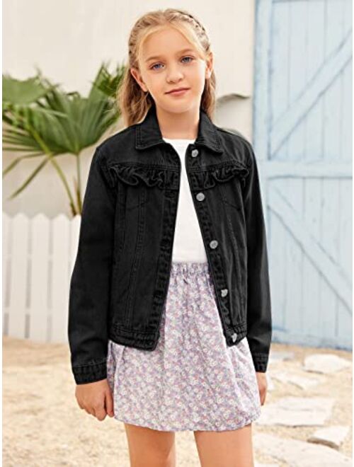 Xineppu Girl Buttons Jean Jacket Denim Pockets Basic Spring Outwear 5-14 Years Old