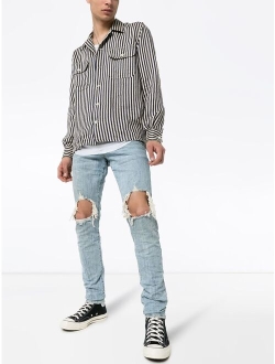distressed-finish slim fit jeans
