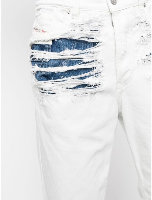 Diesel ripped layered straight-leg jeans