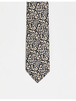 Twisted Tailor tie in black will all over leopard print
