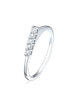 GENEVIVE Rhodium-Plated with Cubic Zirconia Chevron Tower Slender Stacking Ring in Sterling Silver