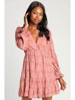 Seriously Sweet Mauve Floral Burnout Tiered Babydoll Mini Dress
