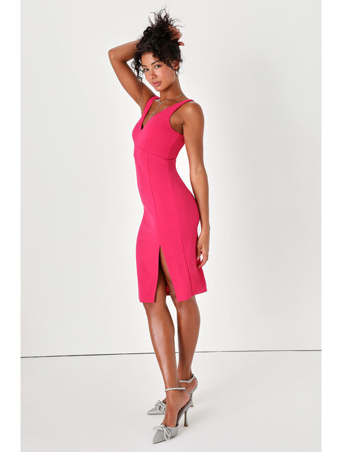 Lulus Iconic Moment Hot Pink Bodycon Midi Homecoming Dress