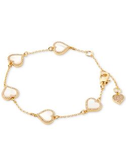 Gold-Tone Pave & Mother-of-Pearl Heart Link Bracelet