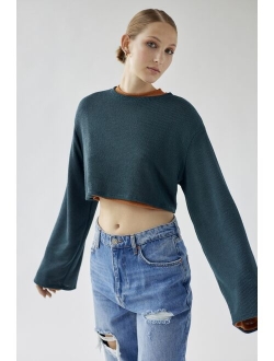 Remnants Drippy Sleeve Ribbed Crew Neck Top