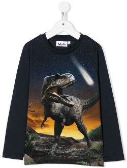 dinosaur-print long-sleeved T-shirt