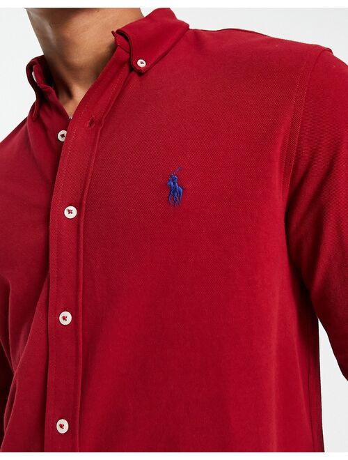 Polo Ralph Lauren icon logo button down pique shirt in dark red